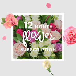 In this image, the concept of a 12-month flower subscription is expressed through a lush cluster of roses that could easily brighten homes across Stanmore throughout the year. The bouquet forms a full, rounded shape, made up of roses in gentle, romantic shades: pale blush pink, creamy white, soft champagne, lilac, and bolder flashes of magenta and raspberry. Some blooms are open wide, their petals layered like delicate satin curls, while others are still in a more compact, budded state, suggesting the unfolding of each new monthly delivery. Fresh, vivid green foliage surrounds and supports the flowers, giving the arrangement structure and a natural, garden-like feel, not unlike the borders and hedges you might pass on a stroll toward Stanmore Country Park or along Marsh Lane. The lighting is soft and even, creating a warm, inviting glow that makes every petal appear almost touchable, as though you could feel the cool, velvety surface beneath your fingers. Around the main bouquet, loose petals and a few smaller rose heads float against a light, neutral background, creating a sense of gentle movement, like petals drifting onto a white tablecloth during a family gathering. The scene suggests more than just appearance: you can almost inhale the sweet, slightly spicy rose fragrance, imagine it filling a living room in a Stanmore townhouse or a cosy kitchen near Canons Park. This image captures a feeling of ongoing celebration and reassurance, the sort of floral subscription that quietly lifts ordinary days into moments of soft, enduring joy.