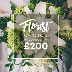 Elegantly styled by Flower Delivery Stanmore, this Florist Choice bouquet reads as a luminous ode to white and lime, captured in a soft, springtime glow. Tall white lilies stand like pristine pillars, their satin petals catching the light and hinting at a pure, joyful mood. Around them, multi-petaled whites-likely ranunculus or spray roses-form a feathered, airy halo that adds volume without heaviness. The lime elements punctuate the arrangement with a contemporary spark: clusters of Green Trick dianthus or lime-hued hydrangea that feel architectural yet gentle. Dark greens-eucalyptus and ruscus-weave through, grounding the bouquet in a lush, garden-like base. The bouquet seems to be held by a person, their pale attire softly blended into a blurred background, evoking a ceremony or reception in Stanmore. A white frame sits centrally, carrying the Florist Choice script above the uppercase BOUQUET, with the price 200 boldly placed at the bottom. The overall vibe is refined, modern romance, perfectly suited for weddings, anniversaries, or celebratory deliveries across Stanmore and nearby districts. The offering embodies the careful craftsmanship and dependable freshness that Flower Delivery Stanmore brings to cherished moments, with reliable same-day service for local celebrations.