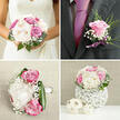 In this image, a complete wedding floral story is told through a small collection of carefully coordinated pieces, as if prepared in a Stanmore florist's studio just before delivery. The bride's bouquet takes pride of place, a full and softly rounded arrangement of creamy peonies and blush-pink roses, each blossom opening into layers of silky petals that look almost weightless. Wisps of white gypsophila are woven between the larger flowers, creating a veil of tiny blooms that lend lightness and an almost ethereal quality. Deeper magenta and gentle lavender roses are tucked in among the softer tones, adding subtle depth and romance, the way shaded areas bring out the contours of the hills near Stanmore Country Park. Encircling the bouquet, smooth deep-green leaves arc and curve, giving structure and contrast, as though the flowers had been freshly gathered from a sheltered garden off Marsh Lane. Set close by is the groom's boutonnière, composed as a refined reflection of the main bouquet: a single lilac rose bud held against feathery foliage and minute clusters of baby's breath, secured with a narrow lavender ribbon that softly gleams. The flowers are photographed in gentle, even light, which caresses each petal and leaf, enhancing their natural textures-from the plush roses and peonies to the crisp greenery and airy gypsophila. Every detail feels deliberate and personal, suggesting the care of an experienced local florist at Flower Delivery Stanmore, used to preparing bespoke designs for weddings across The Broadway, Stanmore Hill, and nearby venues. The atmosphere is intimate and hopeful, as if the flowers are quietly waiting to be lifted and worn, ready to accompany the couple through one of the most meaningful days of their lives.