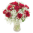 Upon encountering this bouquet, one is instantly wrapped in a sense of classic romance with a fresh Stanmore twist. Lush crimson roses-ranging from nine to a full dozen-rise from the heart of the display, their petals rich and velveteen, tightly coiled and packed with colour. Around these iconic blooms floats a generous cushion of delicate, snowy white baby's breath, creating a light cloud that cocoons each rose in purity and gentle grace. The flowers are presented in a clear, simply styled glass vase, where fresh green stems twist and settle in clear, renewing water, reflecting the quiet charm of Stanmore's peaceful avenues. This perfectly rounded, abundant bouquet is shown against a crisp white background, drawing out the brilliant red and white palette. Every detail-a flicker of light on a rose, a tender glimpse of translucent petal, the gentle scent that rises-conveys devotion, admiration, and thoughtfully delivered affection. From marking an anniversary by Stanmore's parks to brightening a loved one's home, this arrangement brings local warmth and a flourish of celebratory beauty to any occasion.