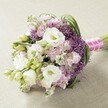 This lush bouquet, expertly hand-tied by a Stanmore florist, presents a harmonious blend of romantic hues and textures-perfectly suited to weddings and special occasions across the area. At the centre, pure white Lisianthus exude quiet luxury, their multiple layers forming delicate ruffles around creamy yellow hearts, while unopened buds suggest a sense of fresh promise and anticipation. Pastel clusters of pink and lavender Stock drift through the arrangement, their soft ruffles conveying the gentle beauty that defines Stanmore in springtime. Rising between the softer blossoms, bold spheres of deep purple Allium create flair and drama, reminiscent of the artistic vibrance found at Stanmore's local markets. Enclosing the bouquet, slender green foliage and budding Lisianthus leaves offer vivid contrast and sculptural rhythm. The stems are neatly secured with fuchsia satin ribbon delicately entwined with white pearls-a final flourish of elegance and romance. Diffused daylight casts a soft glow, illuminating every intricate petal and gentle colour shift. Resting atop a subtly textured neutral cloth, the bouquet becomes a focal point for celebration-radiating the warmth, care, and local artistry that Stanmore floral designers are so proud to share for weddings, anniversaries, and memorable events.