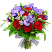 This bouquet radiates bold celebration and refined harmony, a luxurious arrangement that captures both drama and grace. Rich crimson roses unfurl their velvety petals with classic romance, while regal purple Vanda orchids spread wide, their broad, speckled petals catching and refracting light like notes in a chandelier. Between these striking anchors, delicate lisianthus in soft purples rise in gentle clusters, some buds still promising a first bloom and others opening to reveal pale lavender tones that glow against the deeper hues. The lush greenery surrounding the blooms-glossy broad leaves, slender stems, and airy filler sprigs-provides a verdant stage that enhances depth and vitality. A sense of freshness pervades, reinforced by the assortment of green buds tucked throughout, suggesting new growth and ongoing vitality. The stems are neatly gathered at the base and secured with a decorative dark, near-black mesh ribbon that adds contemporary texture without overpowering the floral story. This opulent arrangement feels destined for grand moments-a milestone anniversary, a spectacular birthday, or a heartfelt thank you. It would illuminate a Stanmore living room or grace a dining table during a festive gathering, delivering a message of passion, sophistication, and generous hospitality. For those seeking reliable local artistry, Flower Delivery Stanmore brings this design with care, ready for same-day delivery across Stanmore and neighboring NW London locales, including the High Street corridor and nearby parks that inspire daily life here.