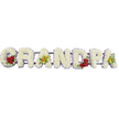 A long, elegant floral tribute lies against a stark white background, spelling out GRANDPA in bold, block capitals that immediately draw the eye. Each letter is densely filled with pristine white chrysanthemums, their tightly layered petals creating a soft, pillowed texture that suggests comfort, peace, and reverence. The entire word is neatly framed by a narrow border of pale lavender ribbon, its cool pastel shade adding just enough contrast to define the shapes without disturbing the calm, monochrome feel. In the sweeping curve of the first G, a small cluster of three to four deep red roses is nestled into a bed of lush green foliage, the rich, velvety blooms sending a clear message of love and respect. The third letter, A, carries a delicate gathering of yellow-green orchids, some with warm reddish markings in the centre, their unusual form introducing a graceful, slightly exotic note. At the heart of the tribute, the rounded D echoes the opening letter with another grouping of crimson roses and greenery, ensuring the eye travels evenly across the design. The final A on the right repeats the orchid accent, linking the beginning and end of the word in a gentle visual loop. Slim, almost hidden support bars keep the letters aligned and stable, ready for display alongside a coffin, at the front of a chapel, or by a graveside in Stanmore or nearby Belmont. The overall composition feels composed and tender, a carefully considered funeral arrangement that honours a much-loved grandpa and provides a focal point for shared memories and quiet goodbyes.
