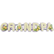 This image presents a classic funeral flower tribute spelling out GRANDPA in prominent, freestanding letters, the sort of personalised design often ordered through Flower Delivery Stanmore for local services. The seven uppercase letters are aligned in a straight row and completely surfaced with masses of small white chrysanthemums or similar blooms, creating a uniform, cushion-like texture that looks both soft and substantial. Each letter is edged with a fine border of pale lavender or lilac flowers, a subtle frame that highlights the shapes of the G, R, A, N, D, P, and A and helps them stand out clearly against the pure white background. To bring gentle warmth and individuality, the florist has added peach roses and greenery in select places. On the G, a small spray of peach roses, buds, and slender white lily-style buds is nestled into the white flowers with a collar of rich green foliage. The first A shows a single peach rose with leaves, carefully tucked into the base, while the D carries another cluster of peach roses and greenery in similar style to the G. The final A echoes the first A with one last peach rose and foliage, creating a visual rhythm from left to right. All of the letters rest on a slim, dark support bar, probably a metal or foam-backed frame, which is largely hidden but essential for keeping the tribute stable when displayed at a church, crematorium, or graveside around Stanmore, perhaps near the leafy walks of Bentley Priory or the residential streets off Marsh Lane. The calm interplay of white, lilac, and peach tones conveys love, reverence, and a sense of quiet farewell to a much-loved grandfather.