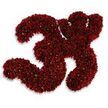 A bold, tactile depiction of the number thirty-three (33), delicately formed from thousands of tiny, deep red, shimmering particles packed tightly to create two elegant numerals. From a florist's eye the surface reads like a mosaic: each granular element catches the light with a faint, metallic glint - suggesting confectionery sprinkles, fine glitter, or sugar crystals - and together they produce a richly saturated maroon to garnet tone that feels festive and deliberate. The texture is slightly rough and uneven under close inspection, with minute highlights and shadowed crevices that give the figures a three-dimensional, almost sculptural presence. Tiny variations in the red - some pieces luminous, others matte - create subtle movement across the curves of each '3', while the pristine white background pushes the numbers forward so they appear to float above the surface, their soft gray shadow lending a gentle lift. The overall impression blends celebration and precision: a visual cue for a thirty-third birthday, a 33% milestone, a chapter marker, or a product count where detail matters. As a Stanmore florist familiar with local tastes - from parties on Stanmore High Street to bespoke cakes near Canons Park - I'd note this work's hand-assembled quality and its suitability for occasions where texture and colour speak louder than words. Imagine the faint sweetness or shimmer when seen close-up; the image invites touch and lingers as a statement piece that's at once ornamental, exacting, and celebratory in mood.