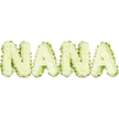 A fresh, organic take on the word 'NANA' sits boldly against a clean white background, each letter rendered in a soft, pale green that calls to mind the inside of a cucumber or a slice of lime. Instead of traditional blooms, the letters are composed of countless tiny, rounded, bumpy segments that form a gently undulating surface - like clusters of miniature green pearls, delicate plant cells, or an artist's stylised bunch of grapes. The texture is tactile and inviting, with a subtle, natural sheen catching the even studio light so each tiny facet reads clearly and seems almost touchable. The overall shape of each capital letter is plump and three-dimensional, giving the word a whimsical, nurturing presence that feels at once modern and lovingly handcrafted. Scent is faintly vegetal in the imagination - clean, green, almost herbaceous rather than floral - reinforcing the refreshing, wholesome impression this piece creates.
As a local florist's interpretation of a family name in organic tones, this composition would translate beautifully into contexts that celebrate home cooking, garden gatherings, or the comforting warmth of a grandmother's kitchen. Standing in for the affectionate nickname 'Nana,' the design communicates vitality and nourishment rather than formal mourning; its soft lime palette and bumpy, tactile surface suggest freshness, health and familial care. I picture this style fitting a community café sign or a gentle window display near Stanmore Broadway or by the quiet paths of Stanmore Common - a visual that links family, food, and the earth with graceful simplicity. The careful craftsmanship and textural detail show a considered hand, the kind of work a florist might photograph for a seasonal, locally rooted project in Stanmore and the surrounding Harrow neighbourhoods.