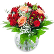 This bouquet, crafted in Stanmore, radiates warmth and affectionate intent from the very first glance. Lush, velvet-red roses and vibrant crimson chrysanthemums form a passionate core, encircling soft apricot and salmon roses that spiral outward like the gentle sun rising over Stanmore's gardens. Wisps of delicate white gypsophila create a dreamy softness, contrasting beautifully with the boldness of the primary blooms, much like the morning mists at Stanmore Country Park. The arrangement is outlined by broad, glossy green foliage whose cheerful freshness and subtle aroma evoke the serene paths found throughout the neighbourhood. In a rounded glass vase, the sturdy stems are fully visible, offering a sense of openness and honesty to the design. Perfect for romantic gestures, anniversaries, or small celebrations, the bouquet releases a sweet, floral scent mixed with green notes, reminiscent of a summer morning in Stanmore's open spaces. Each element is meticulously chosen, ensuring that the artistry and care of local florists shine through with every bloom.